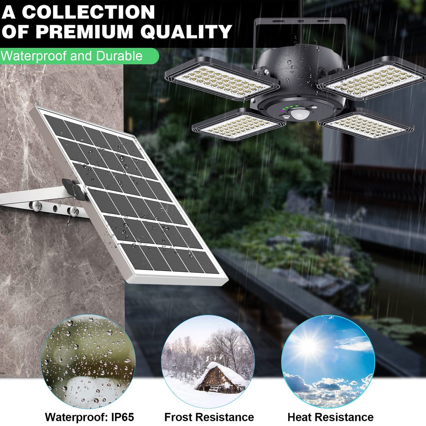 Solar Pendant Light Solar Motion Sensor Light Outdoor Solar Pendant 1200LM 144LED With Upgrade 5 Lighting Modes & Remote Control 4-Leaf 120°Adjustable Solar Lights For Home Yard Garage - RS6159