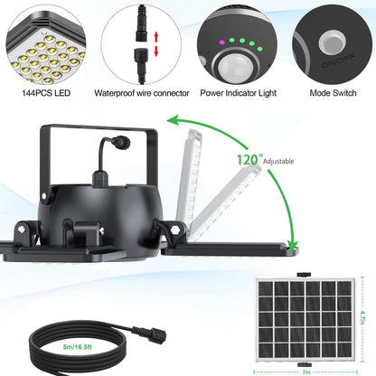 Solar Pendant Light Solar Motion Sensor Light Outdoor Solar Pendant 1200LM 144LED With Upgrade 5 Lighting Modes & Remote Control 4-Leaf 120°Adjustable Solar Lights For Home Yard Garage - RS6159