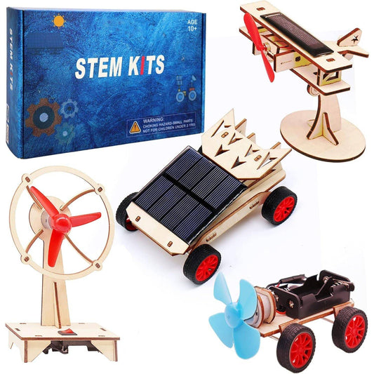 DIY Wooden 4-in-1 STEM Kit for Kids, Wooden Solar Power Kit