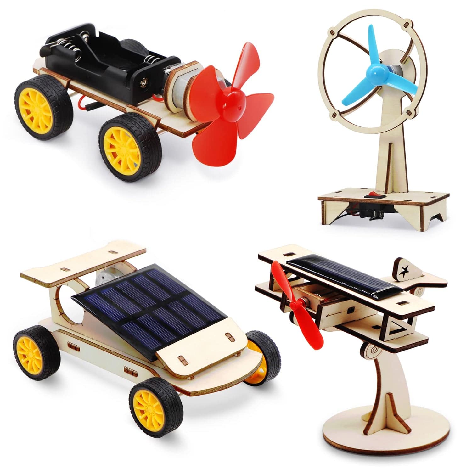 DIY Wooden 4-in-1 STEM Kit for Kids, Wooden Solar Power Kit