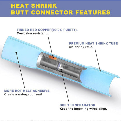 200Pcs Heat Shrink Butt Connectors Kit with Crimping Tool