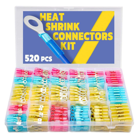 520Pcs Heat Shrink Connectors Kit (3Colors / 24Sizes)