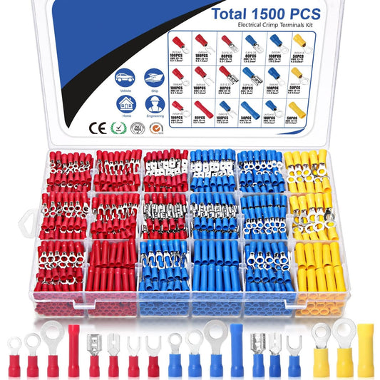 1500pcs Wire Terminals Butt Connector Kit Insulated