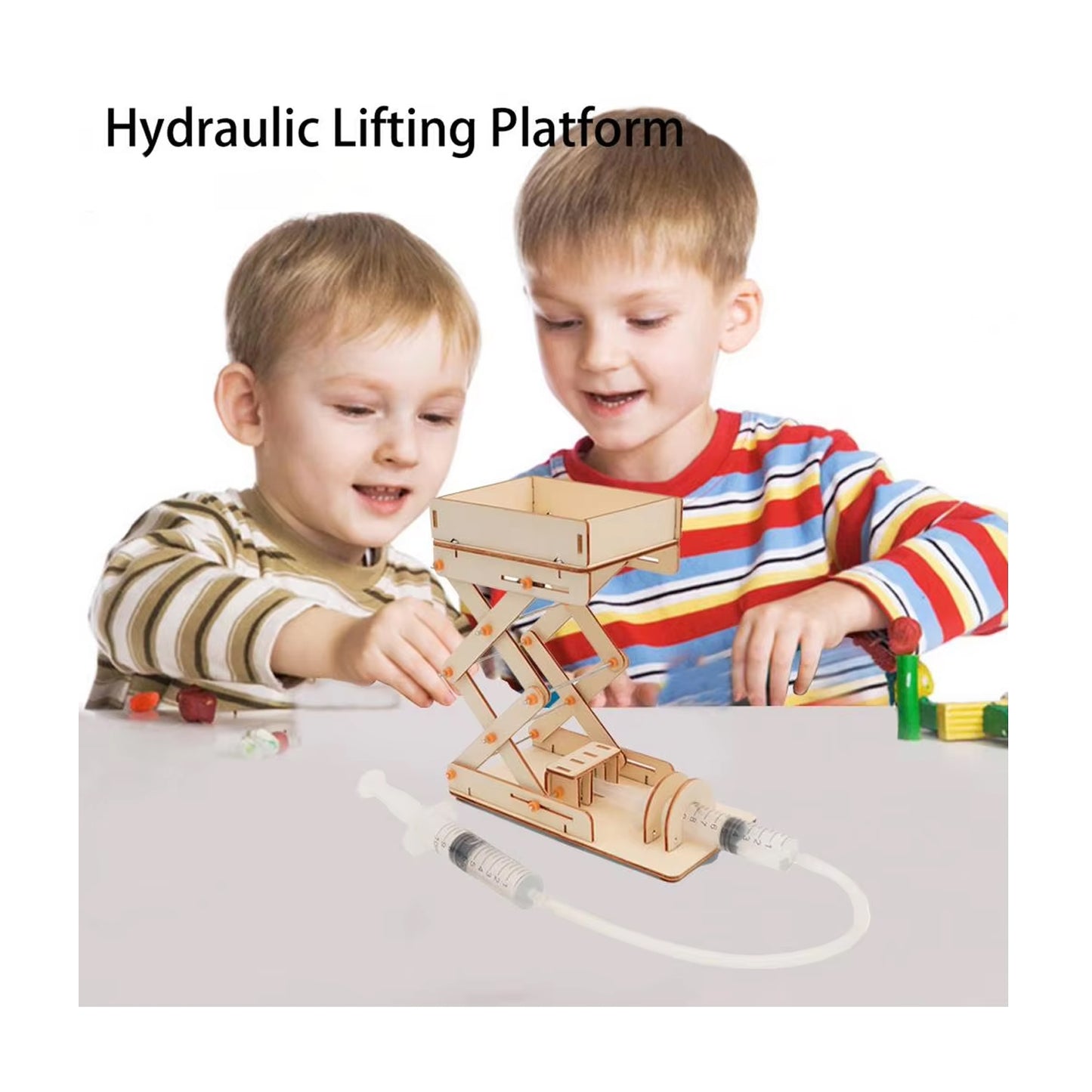 Hydraulic Lifting Platform STEM Kit Hydraulic Lift STEM Toy Wooden DIY Hydraulic Platform Build Your Own Hydraulic Lift: A Fun and Educational DIY Project - RS6369