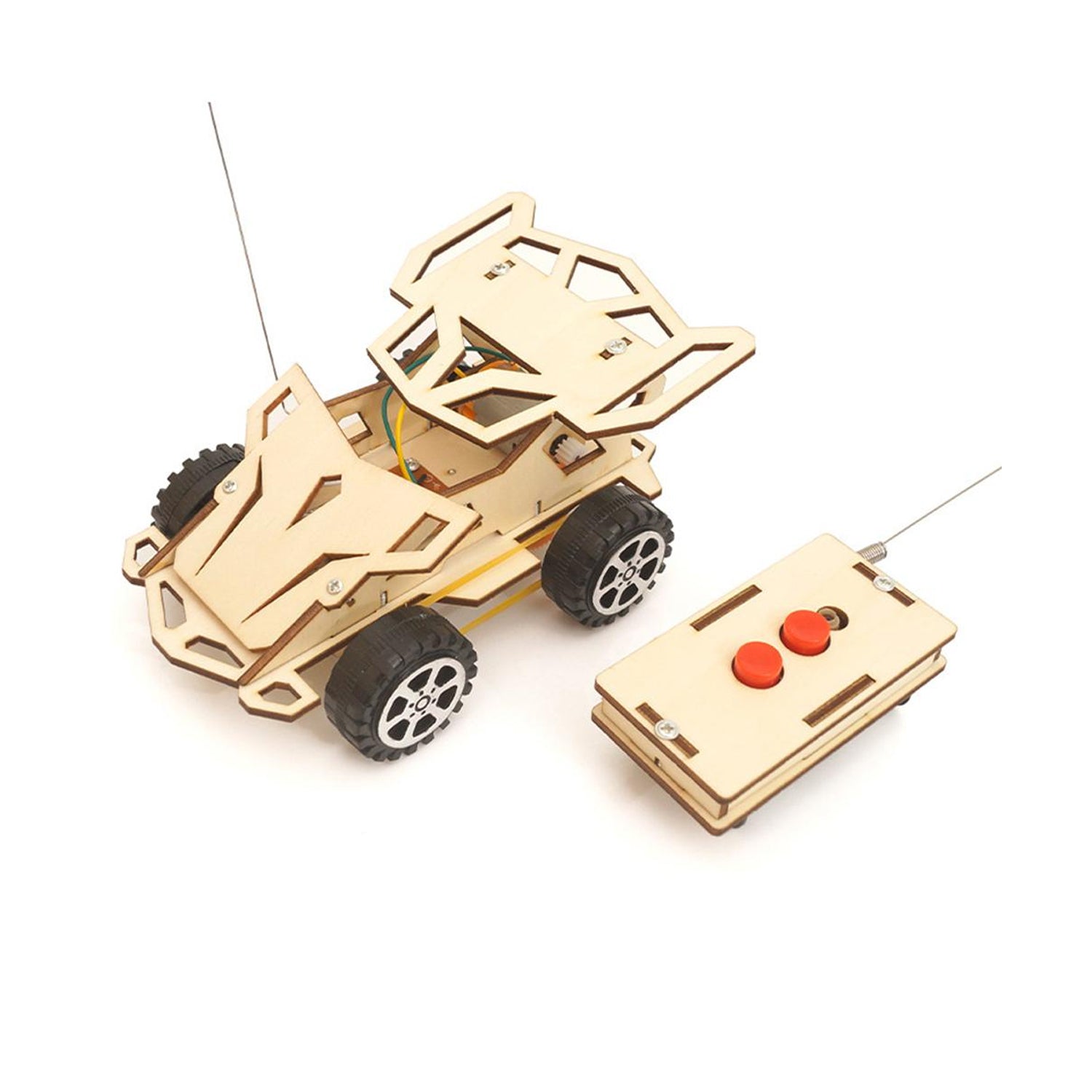 DIY Wooden RC Car Kit STEM Car Model Kit Wooden RC Car Building Kit Remote Control Racing Car Hands-On STEM Learning with DIY Wooden Car Kit - RS6484