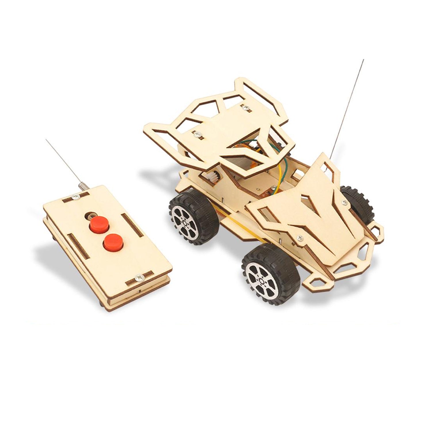 DIY Wooden RC Car Kit STEM Car Model Kit Wooden RC Car Building Kit Remote Control Racing Car Hands-On STEM Learning with DIY Wooden Car Kit - RS6484