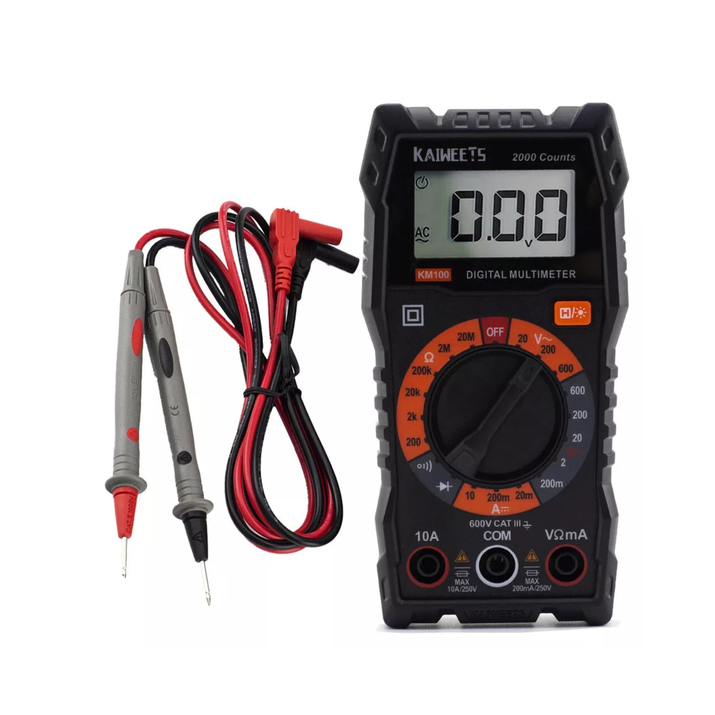 Kaiweets KM100 Digital Multimeter Data Hold Multimeter With Accurate Voltage Current And Resistance Measurements For DIY Projects Electronics Repair And Electrical Troubleshooting - RS6656