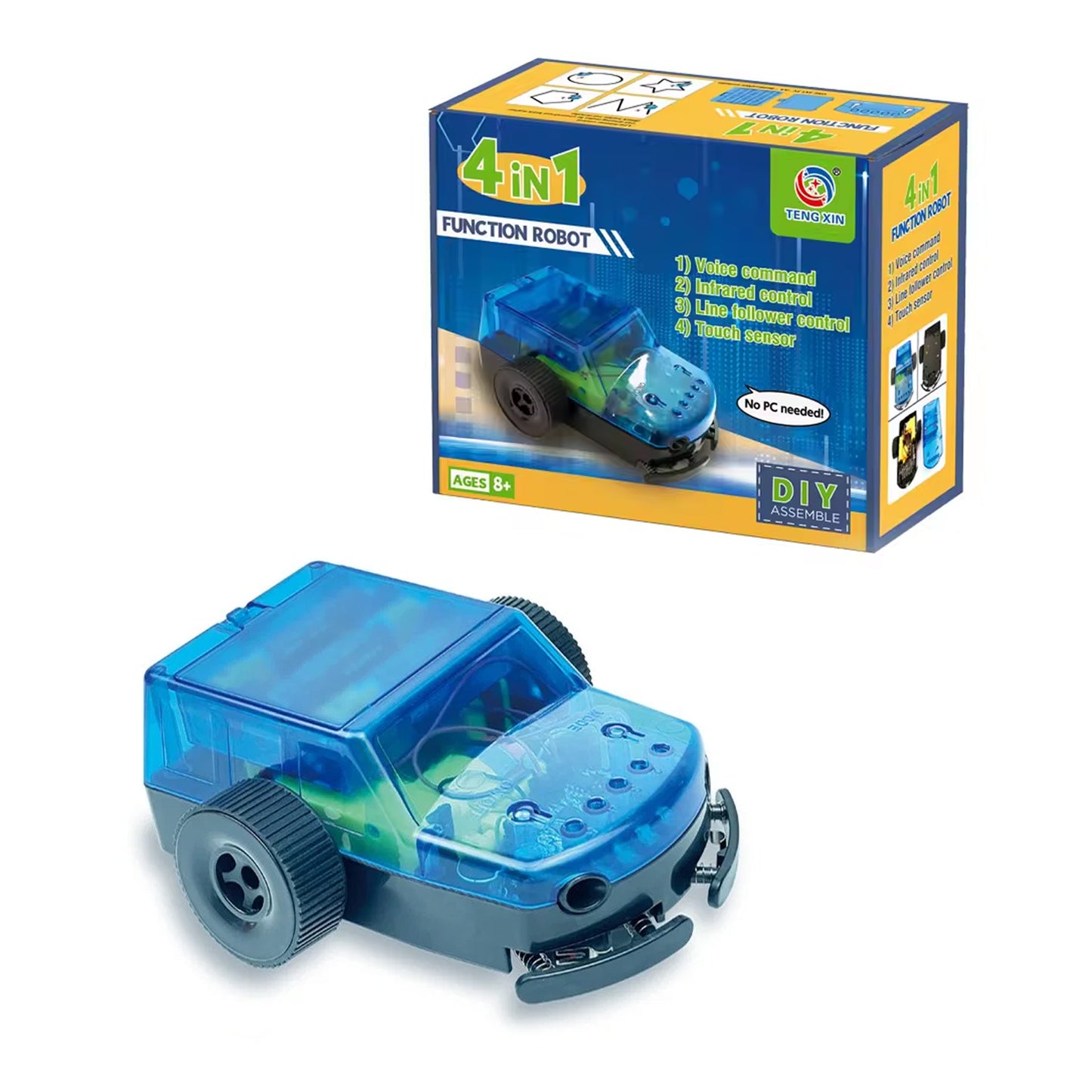 4-in-1 Smart Sensing Robot Car DIY STEM Education Multifunctional Educational Robot Toy Voice-Controlled Line-Following Infrared Touch Sensing Robot Smart Robot Car: Voice, Line, Infrared, Touch Sensors - RS6968