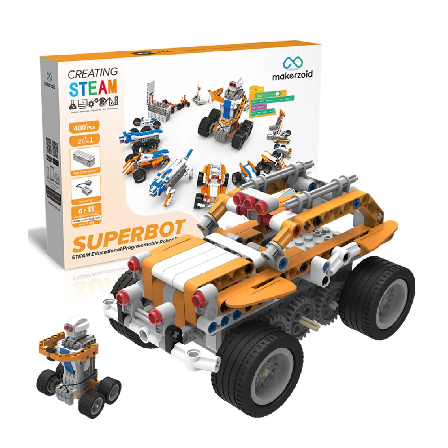 makerzoid SUPERBOT 26-in-1 Coding Robot Kit STEM Learning Robot Kit STEM Programmable APP-Enabled Building Robot Toys Learning Kit For Kids - RS7137