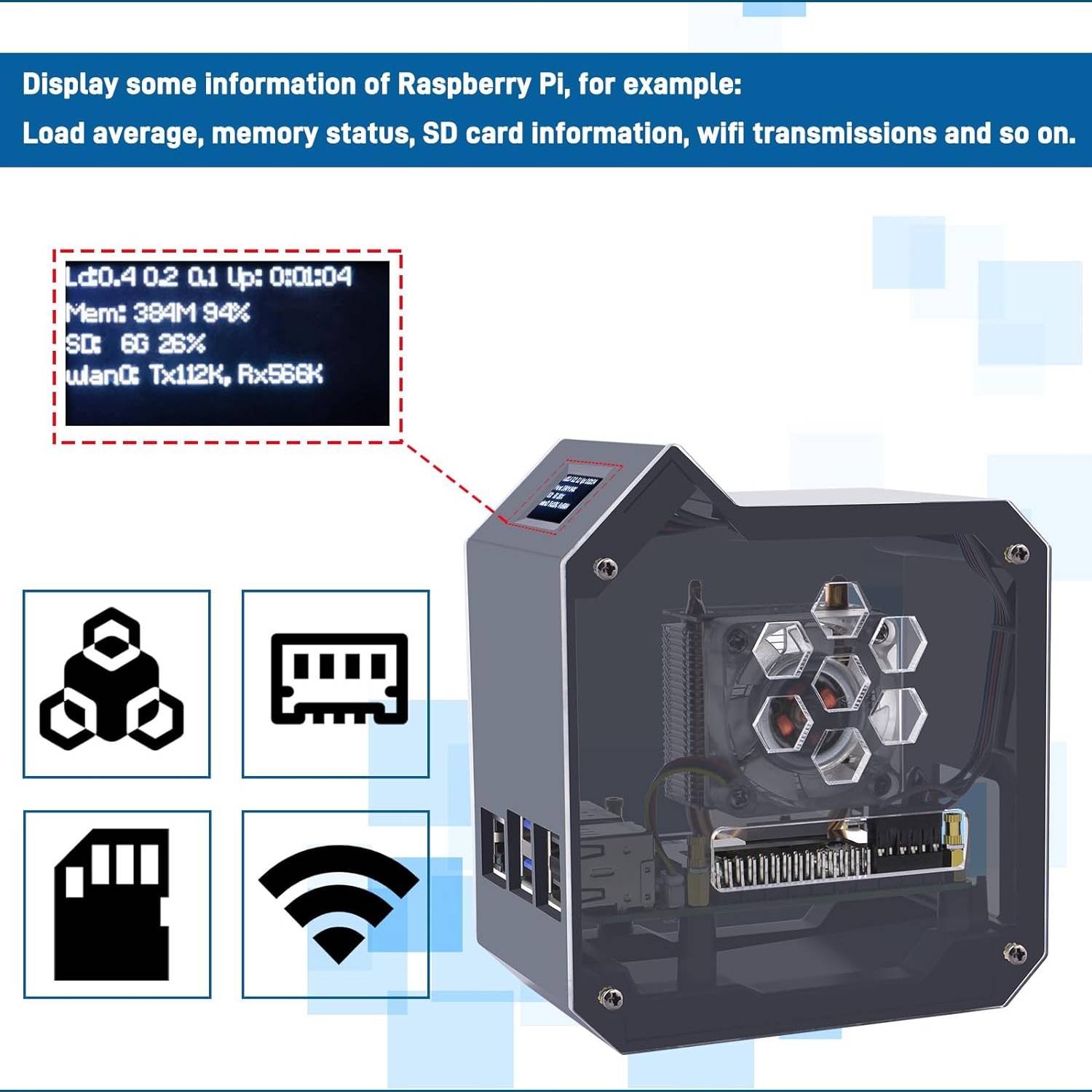 52Pi Mini Tower Case for Raspberry Pi 5 with Ice Cooler & OLED Pi 5 Mini Tower Kit Complete ABS Mini Tower Case Pi 5 Cooling Solution - RS9273