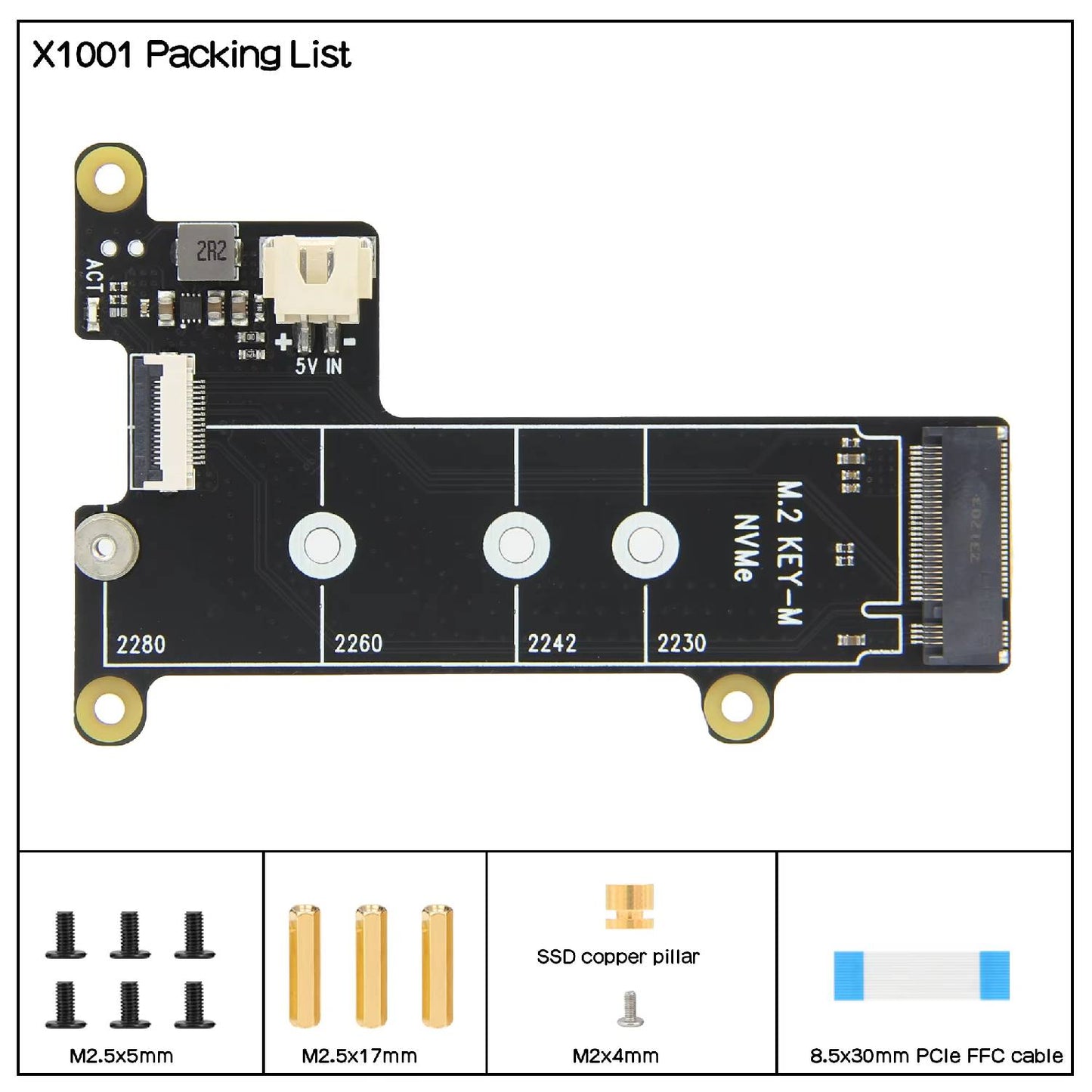 Raspberry Pi 5 NVMe M.2 SSD Adapter Pi 5 PCIe to NVMe SSD Shield X1001 Pi 5 NVMe SSD Expansion Board NVMe SSD Board for Raspberry Pi 5 - RS9274