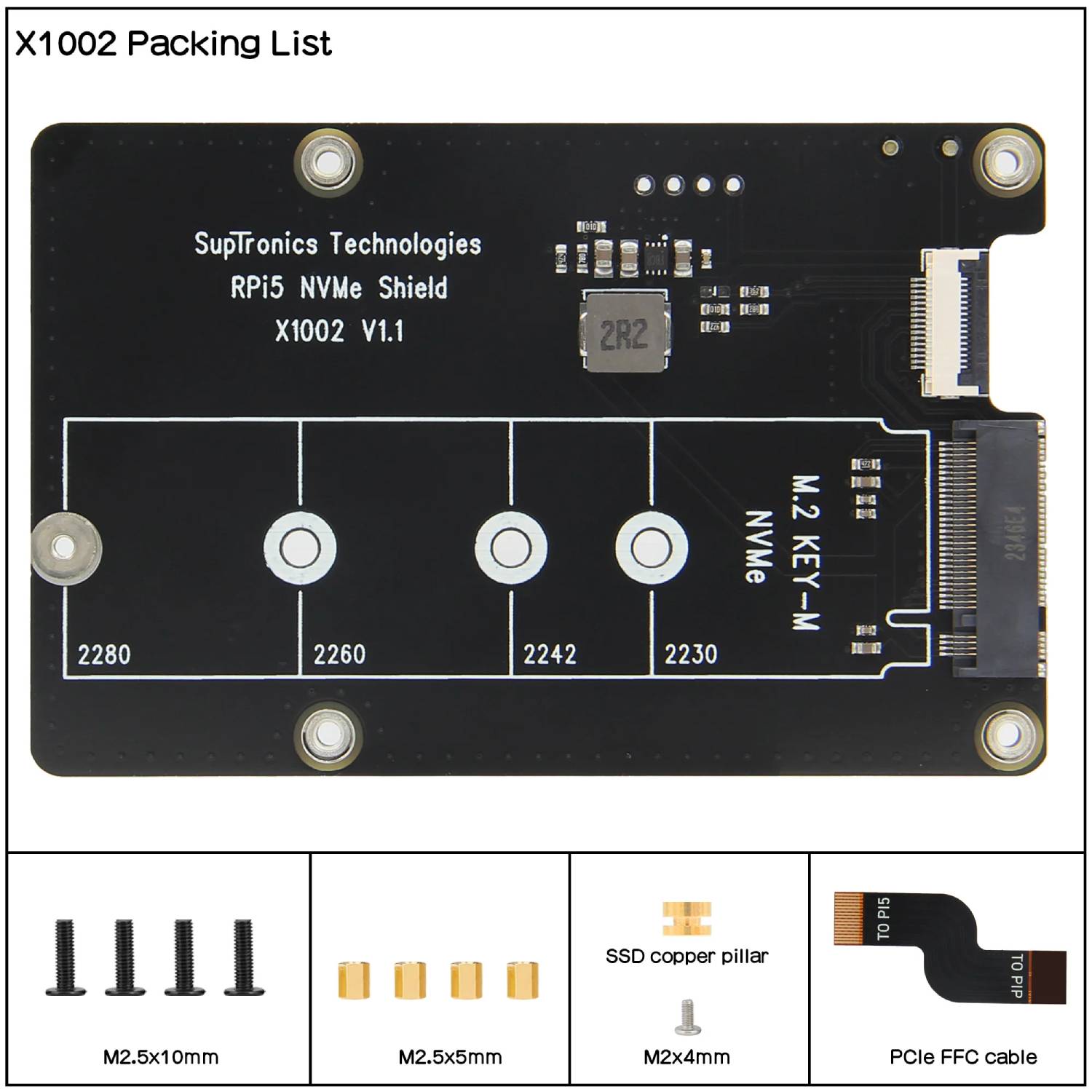 Raspberry Pi 5 PCIe to M.2 NVMe Adapter PCIe Bottom Board for NVMe SSDs High-Speed NVMe SSD via PCIe NVMe SSD Shield - RS9275