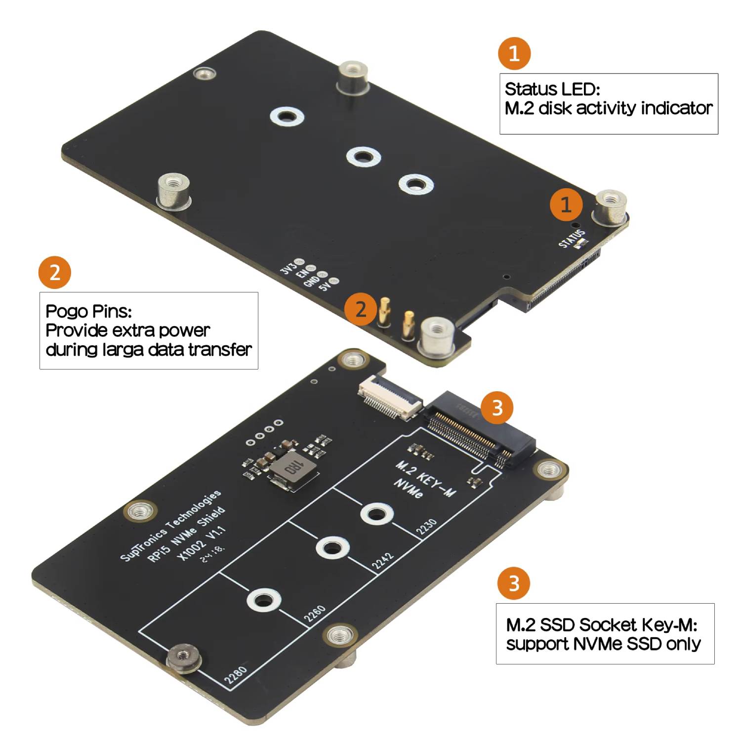 Raspberry Pi 5 PCIe to M.2 NVMe Adapter PCIe Bottom Board for NVMe SSDs High-Speed NVMe SSD via PCIe NVMe SSD Shield - RS9275