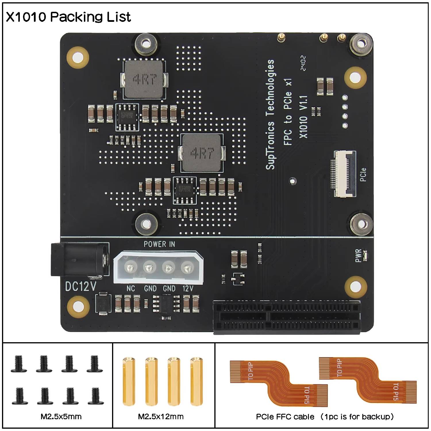 Raspberry Pi 5 PCIe x4 Expansion Board X1010 Pi 5 PCIe FFC to x4 Slot Adapter PCIe x4 Expansion V1.1 PCIe FFC to Standard PCIe x4 Shield - RS9279