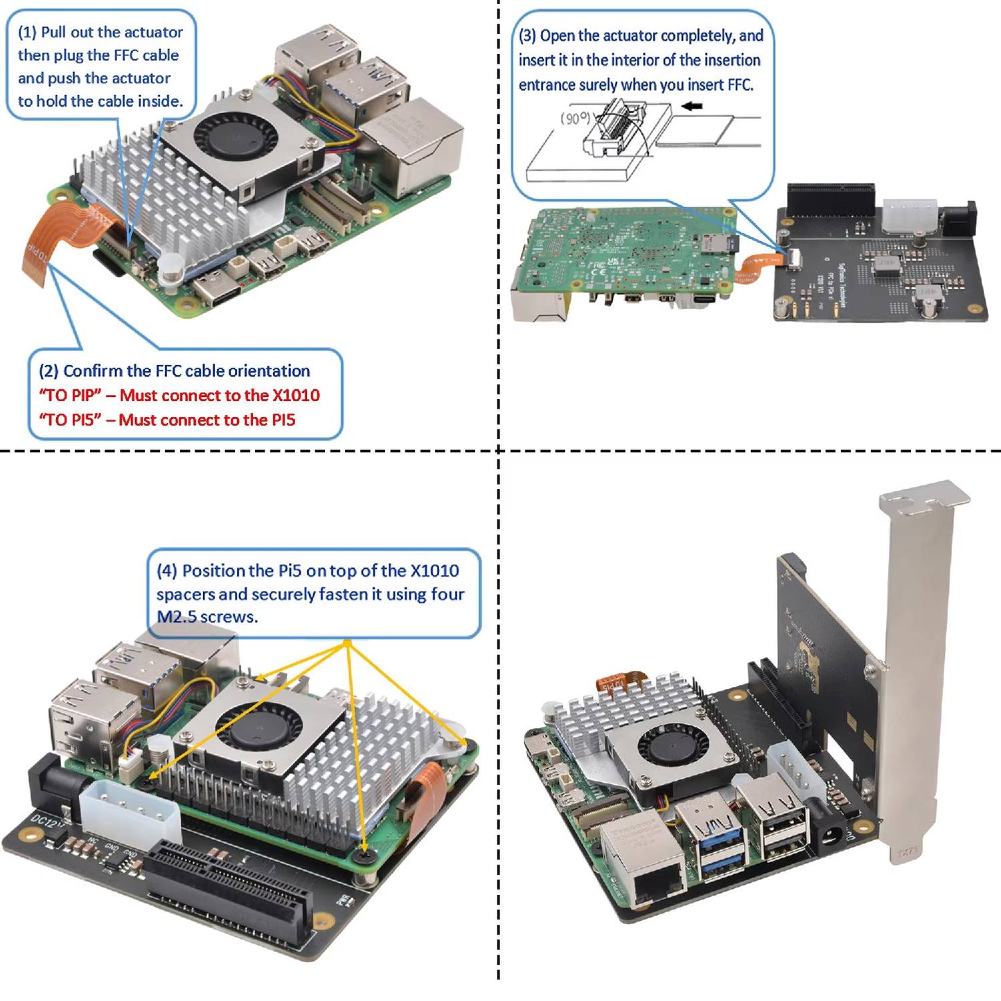 Raspberry Pi 5 PCIe x4 Expansion Board X1010 Pi 5 PCIe FFC to x4 Slot Adapter PCIe x4 Expansion V1.1 PCIe FFC to Standard PCIe x4 Shield - RS9279