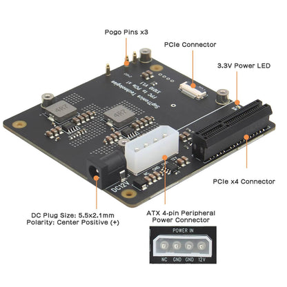 Raspberry Pi 5 PCIe x4 Expansion Board X1010 Pi 5 PCIe FFC to x4 Slot Adapter PCIe x4 Expansion V1.1 PCIe FFC to Standard PCIe x4 Shield - RS9279