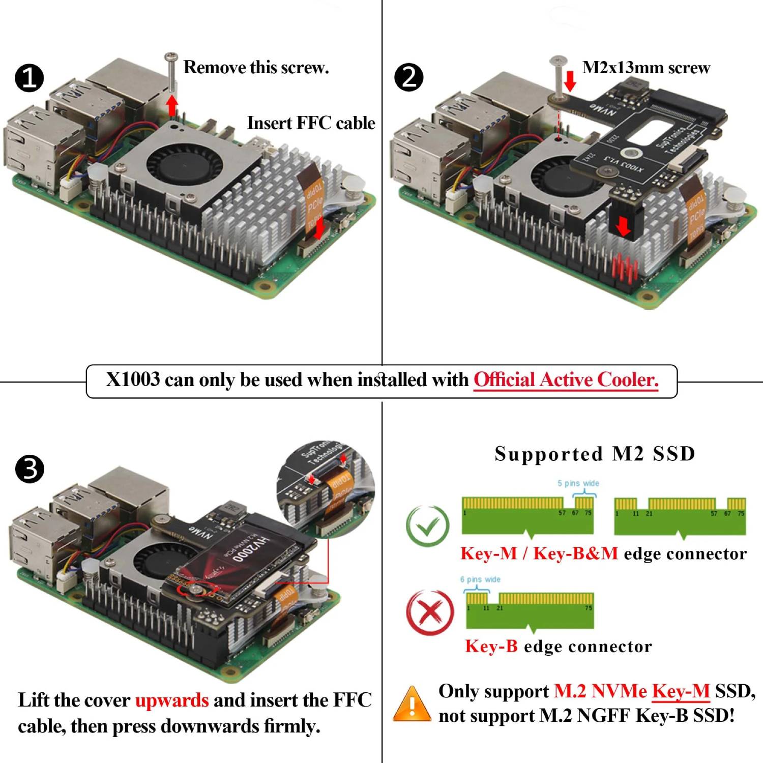 Raspberry Pi 5 M.2 NVMe SSD Adapter X1003 Pi 5 PCIe to M.2 NVMe SSD Top HAT M.2 NVMe SSD PCIe Adapter Top-Mount NVMe SSD Expansion Shield - RS9280