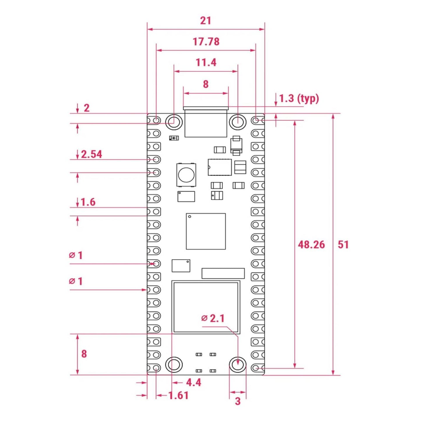 Raspberry Pi Pico 2 W with 2.4GHz 802.11n Wireless LAN and Bluetooth 5.2 RP2350 Pico 2W Wireless Microcontroller Board - RS9301