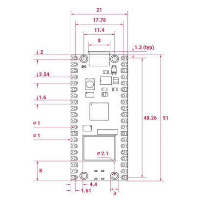 Raspberry Pi Pico 2 W with 2.4GHz 802.11n Wireless LAN and Bluetooth 5.2 RP2350 Pico 2W Wireless Microcontroller Board - RS9301