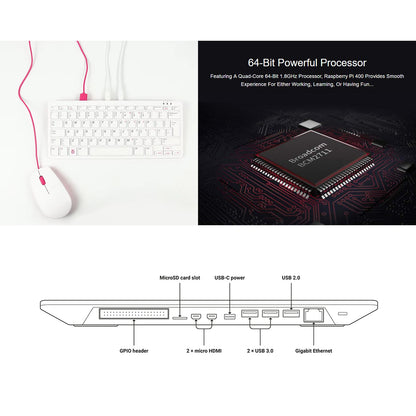 Raspberry Pi 400 Computer Kit RPi 400 Personal Computer Kit Keyboard - Integrated Raspberry Pi 400 Built Into A Compact Keyboard - You Just Need To Add A Monitor - RS7124