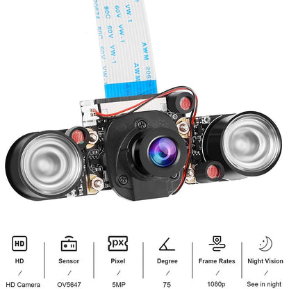 Raspberry Pi 4B Camera IR Camera Module With Holder and Cable IR Camera Module 75 Degree 5MP OV5647 Webcam Automatically Switching Between Day Vision and Night Visio For Raspberry Pi 4B 3B+ 2B+ Zero and Zero W - RS2843