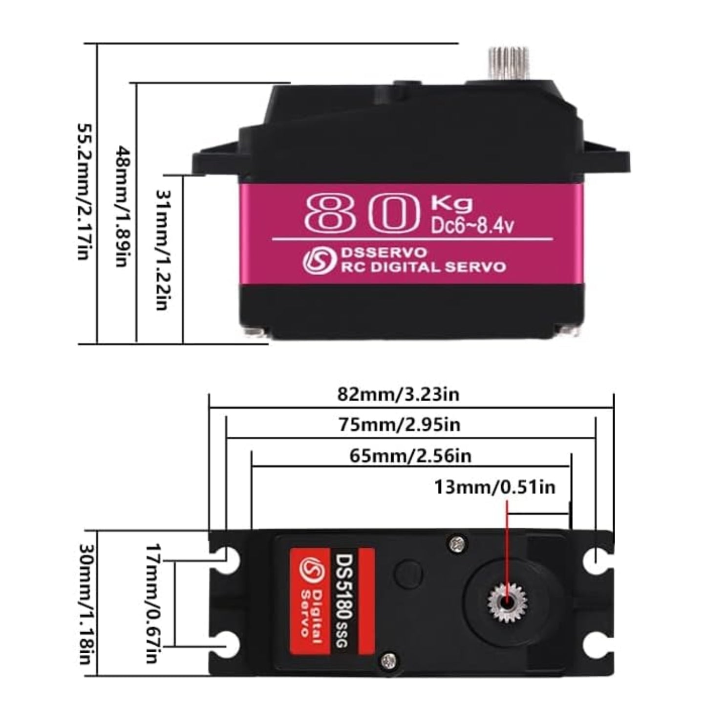 DSServo DS5180 80KG Waterproof Servo High Torque Metal Gear Digital Servo With 180°  270° (Optional) Degree Rotation 18T Digital Servo For Redcat HPI 1/5 RC Car Robot