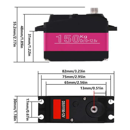 DSServo DS51150SSG 150KG Waterproof Servo 180°,  270° (Optional)  Degree Rotation Servo 12V High Torque Servo Metal Gear Waterproof IP66 RC Servo With 18T Servo Arm High Speed Steering Servo For 1/5 RC Car Robot Boat