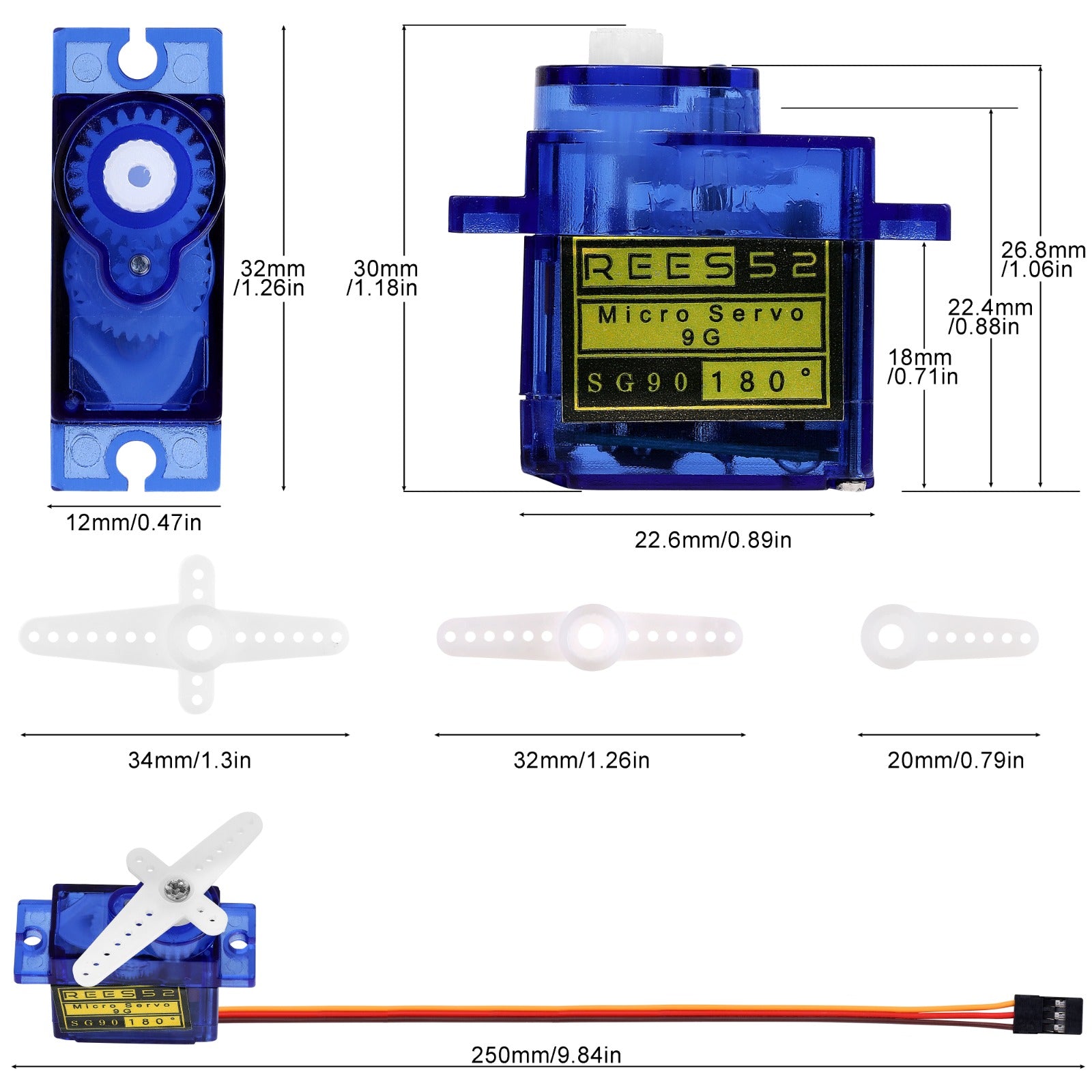 REES52 SG90 Servo Motor 9G Mini/Micro (180° Rotation)