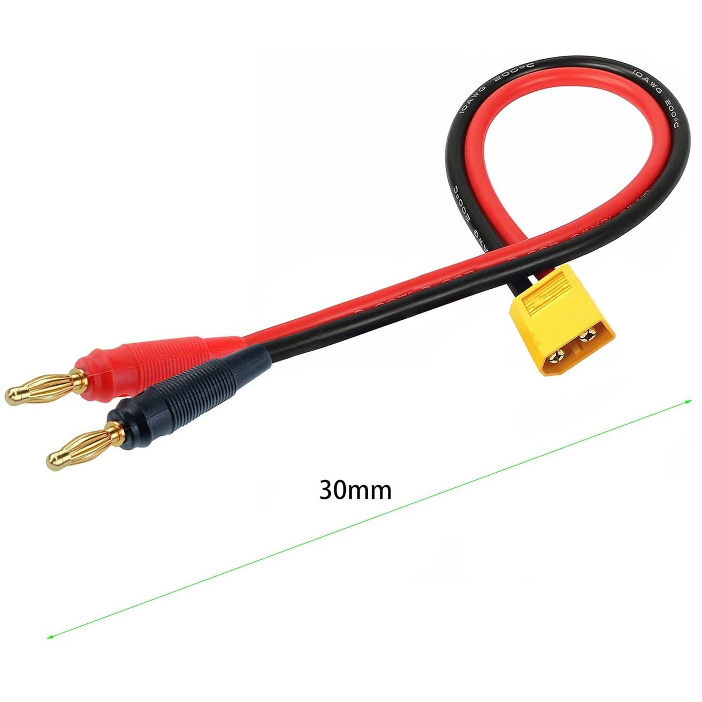 XT60 to Banana 30cm Charge Cable w/ Male XT60 4mm Banana Plug XT60 Connector Adapter Plug, Male Plug to 4mm Banana Male Connector With 30cm Cable For RC Lipo Battery Charge FPV Drone - RS3426