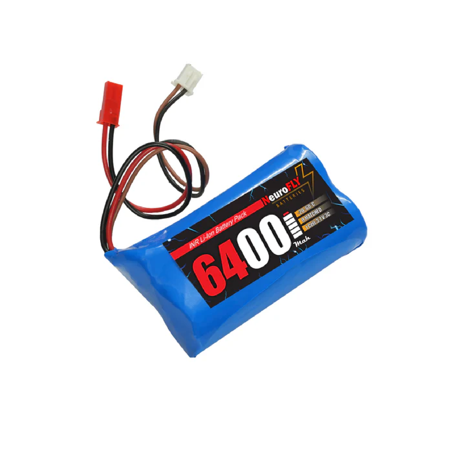 NeuroFLY 3.7V 6400mAh 3C 1S2P Li-Ion Battery Pack - High Capacity Rechargeable Power Solution for Drones, Robotics, and Electronics