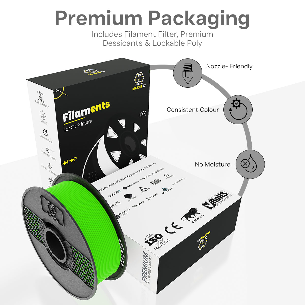 MAKER52 HS PLA+ Filament - 1.75mm High-Strength Premium 3D Printer Material - Mint Green - RS9413