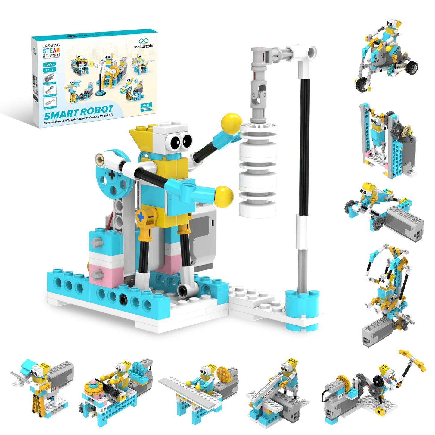 Makerzoid 72-in-1 Smart Robot Kit Intelligent DIY Robotics Kit Educational Learning Kit STEM Toy For Kids Building Robot Kit Birthday Gift For Kids 6+ Educational Robot Kit For Children - RS7139