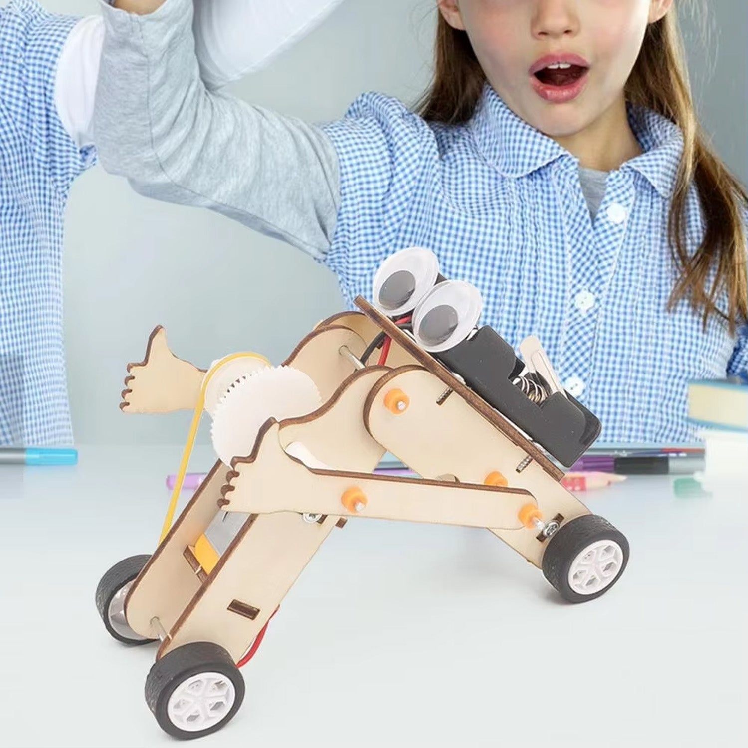 Wooden Thumbs-Up Bot STEM Kit Thumbs Up Crawling Robot Kit DIY Wooden Robot kit For Ages 7-12 Create Your Educational Wooden Robot Kit Hands-On Learning With Wooden Robot Kit Creative Wooden Robot Craft Kit - RS6408