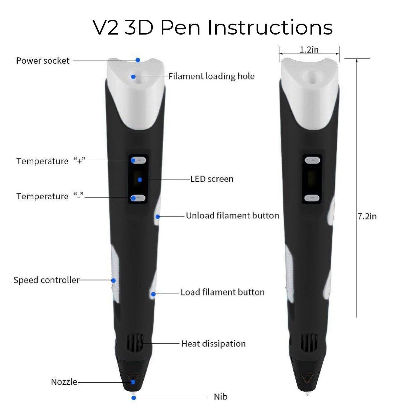 Time To 3D 2nd Generation 3D Pen 3D Printing Pen With Stand, Charger, LCD Display, And Free 3m 3 Colours filaments 1.75mm ABS & PLA filaments Compitable 3D Printing Pen For Drawing, Doodling, Arts, Model Making, Project & Education - Black - RS5995