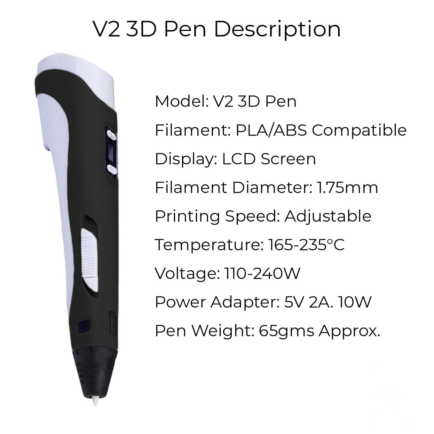 Time To 3D 2nd Generation 3D Pen 3D Printing Pen With Stand, Charger, LCD Display, And Free 3m 3 Colours filaments 1.75mm ABS & PLA filaments Compitable 3D Printing Pen For Drawing, Doodling, Arts, Model Making, Project & Education - Black - RS5995