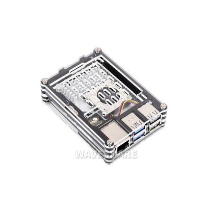 Waveshare Raspberry Pi 5 Transparent & Acrylic Case RPI 5 Active Cooler Supports Acrylic Case For Enhanced Protection & Optimal Cooling - Black - RS8532