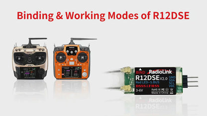 Radiolink R12DSE 12-Channel Receiver With Dual Antennas High-Sensitivity 4000m Range SBUS/PPM Dual Antenna Receiver For Enhanced Signal Stability - RS8480
