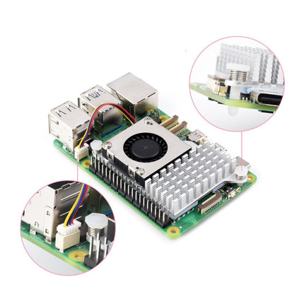 Raspberry Pi 5 Active Cooler RPi 5 Cooling Kit with Blower Fan & Heatsink Temperature Controlled Cooling Fan for Raspberry Pi 5 For Aluminium Heatsink Cooling Fan Compatible with Raspberry Pi 5 4GB, and 8GB - Silver - RS5760