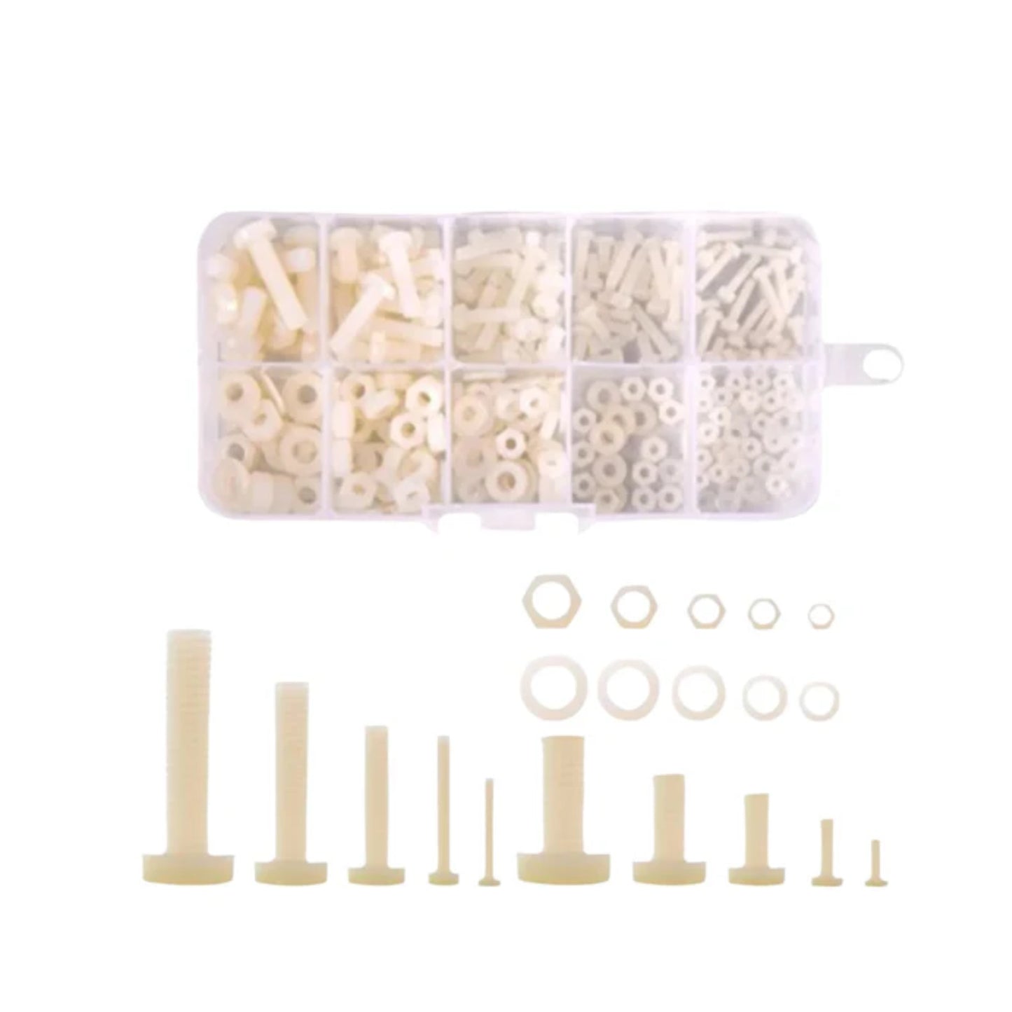 Nylon Screw Nut Washer Assortment Kit M2 M2.5 M3 M4 M5 Nylon Screws Nuts Washers  Nylon Fastener Kit With Plastic Storage Box Nylon Hardware Set For Electronics Model Making and DIY Projects - RS2794