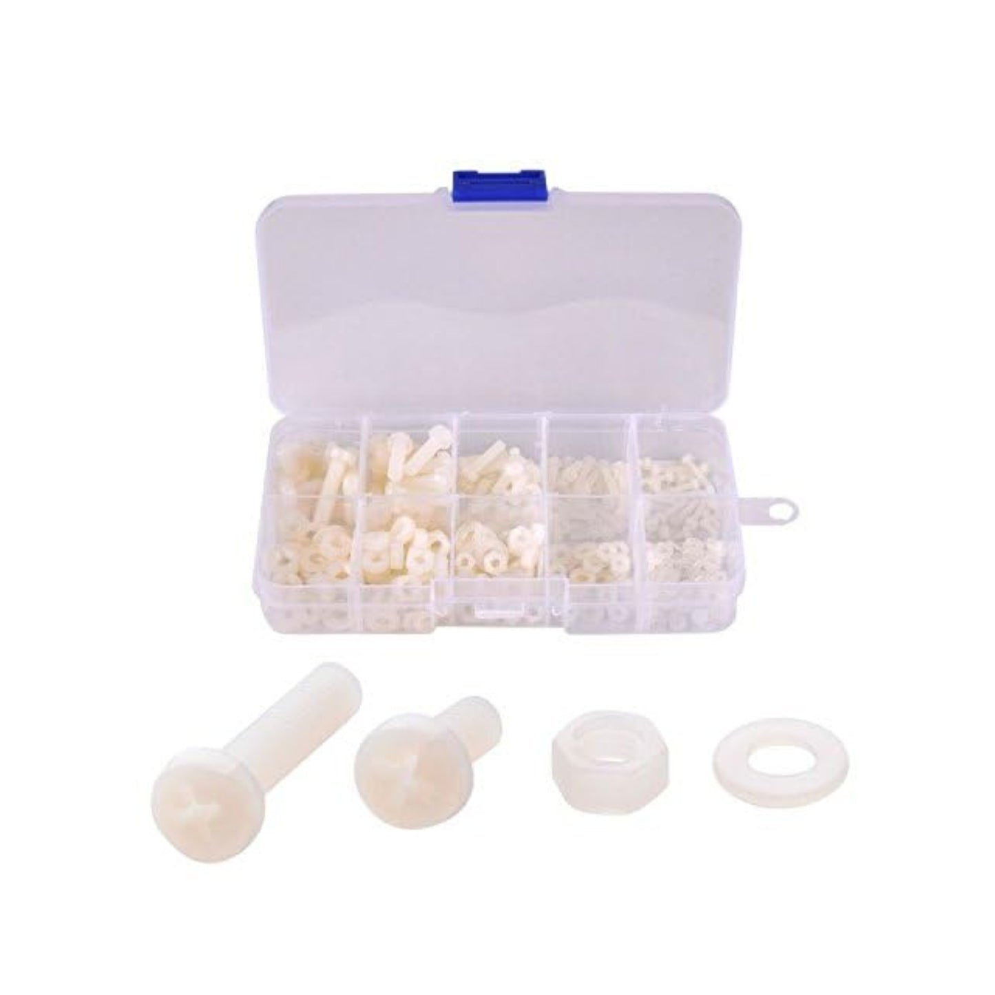 Nylon Screw Nut Washer Assortment Kit M2 M2.5 M3 M4 M5 Nylon Screws Nuts Washers  Nylon Fastener Kit With Plastic Storage Box Nylon Hardware Set For Electronics Model Making and DIY Projects - RS2794