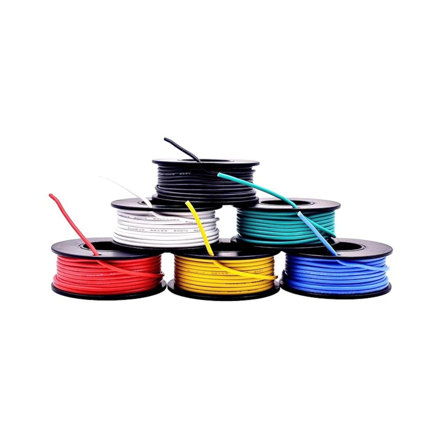 Plusivo 6 Color 22AWG Hookup Wire Kit Solderless Wire Kit With 6 Different Colors 600V Tinned Stranded Silicone Wire Colorful Silicone Wire Kit Perfect For Electronics, DIY Projects and Electrical Repairs - RS3874