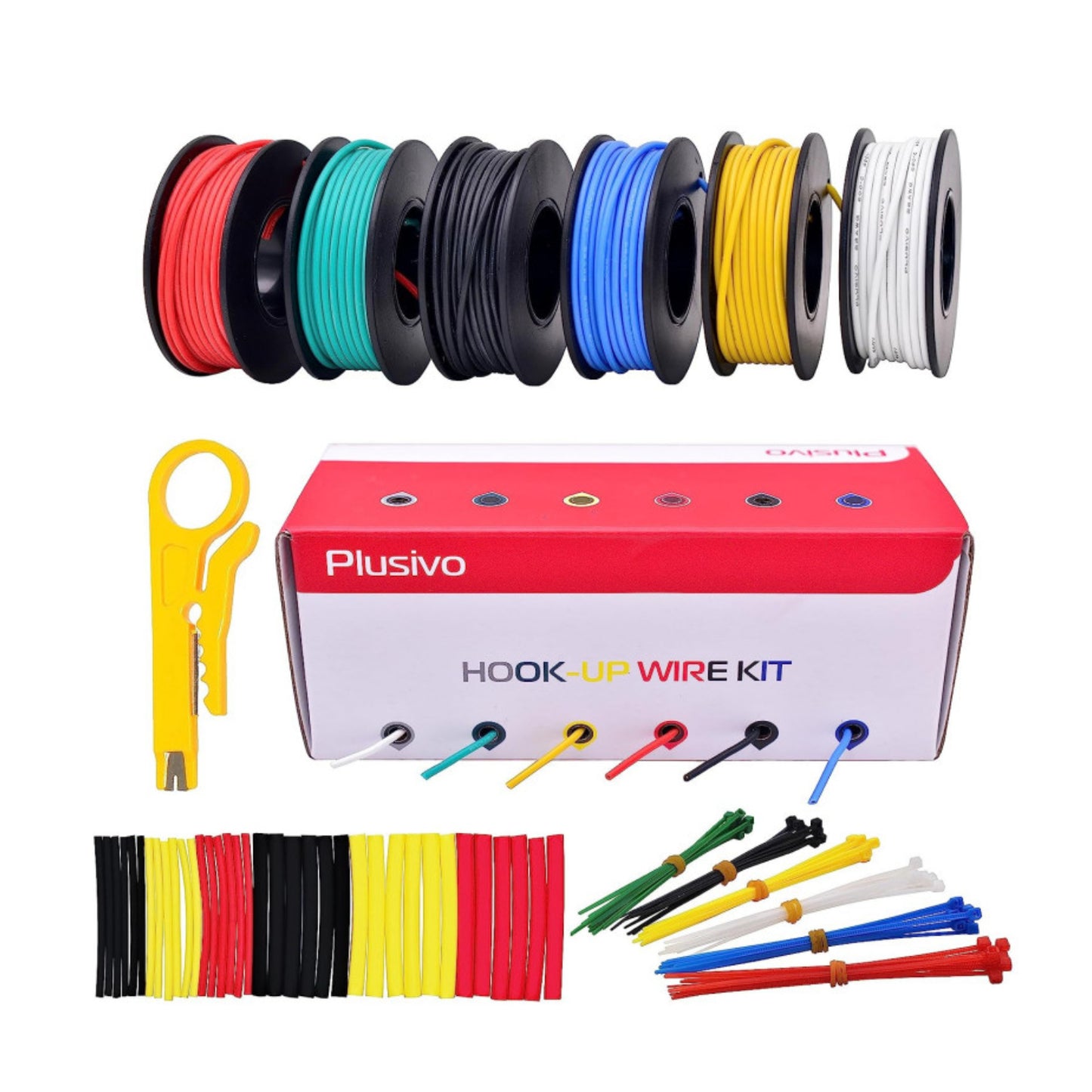 Plusivo 6 Color 22AWG Hookup Wire Kit Solderless Wire Kit With 6 Different Colors 600V Tinned Stranded Silicone Wire Colorful Silicone Wire Kit Perfect For Electronics, DIY Projects and Electrical Repairs - RS3874