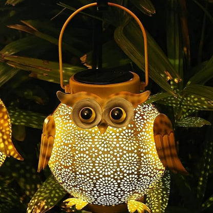 Outdoor Owl Pattern Solar Lantern Waterproof Metal Decorative Solar Lantern Lights Outdoor For Patio Yard Table Pathway With Hanging Solar Lamp - RS5849