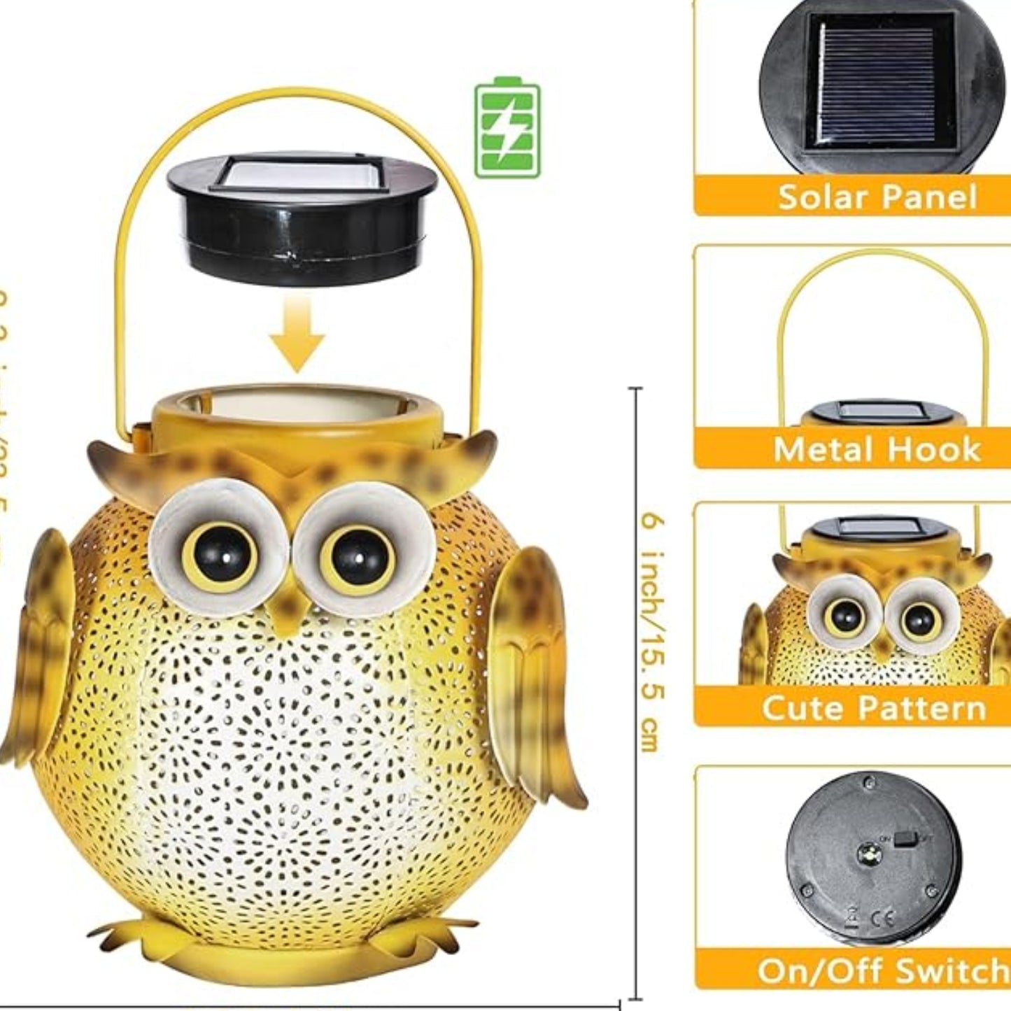 Outdoor Owl Pattern Solar Lantern Waterproof Metal Decorative Solar Lantern Lights Outdoor For Patio Yard Table Pathway With Hanging Solar Lamp - RS5849