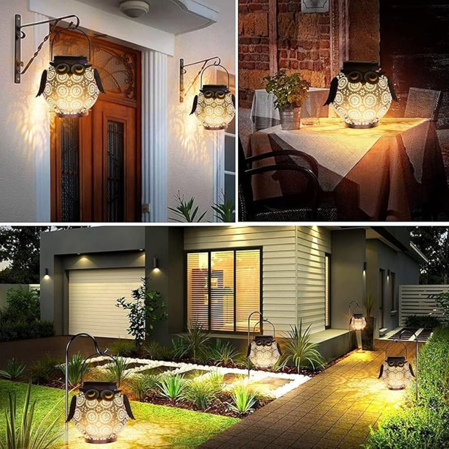 Outdoor Owl Pattern Solar Lantern Waterproof Metal Decorative Solar Lantern Lights Outdoor For Patio Yard Table Pathway With Hanging Solar Lamp - RS5849