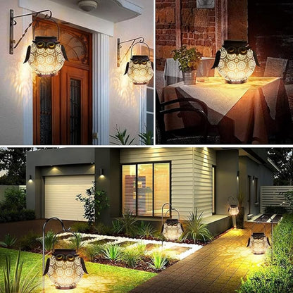 Outdoor Owl Pattern Solar Lantern Waterproof Metal Decorative Solar Lantern Lights Outdoor For Patio Yard Table Pathway With Hanging Solar Lamp - RS5849