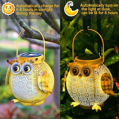 Outdoor Owl Pattern Solar Lantern Waterproof Metal Decorative Solar Lantern Lights Outdoor For Patio Yard Table Pathway With Hanging Solar Lamp - RS5849