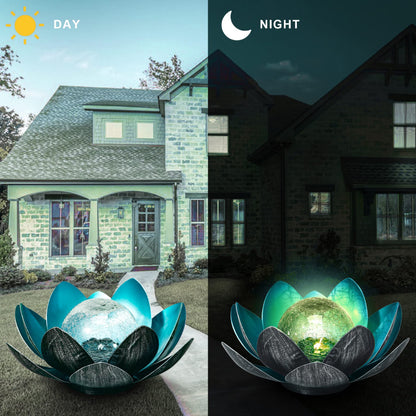 Lotus Flower Solar Light Solar-Powered Flower Stake Lights With Glass Crackle Garden Decoration Solar Lights Yard Solar Light Waterproof Solar LED Light - RS5865