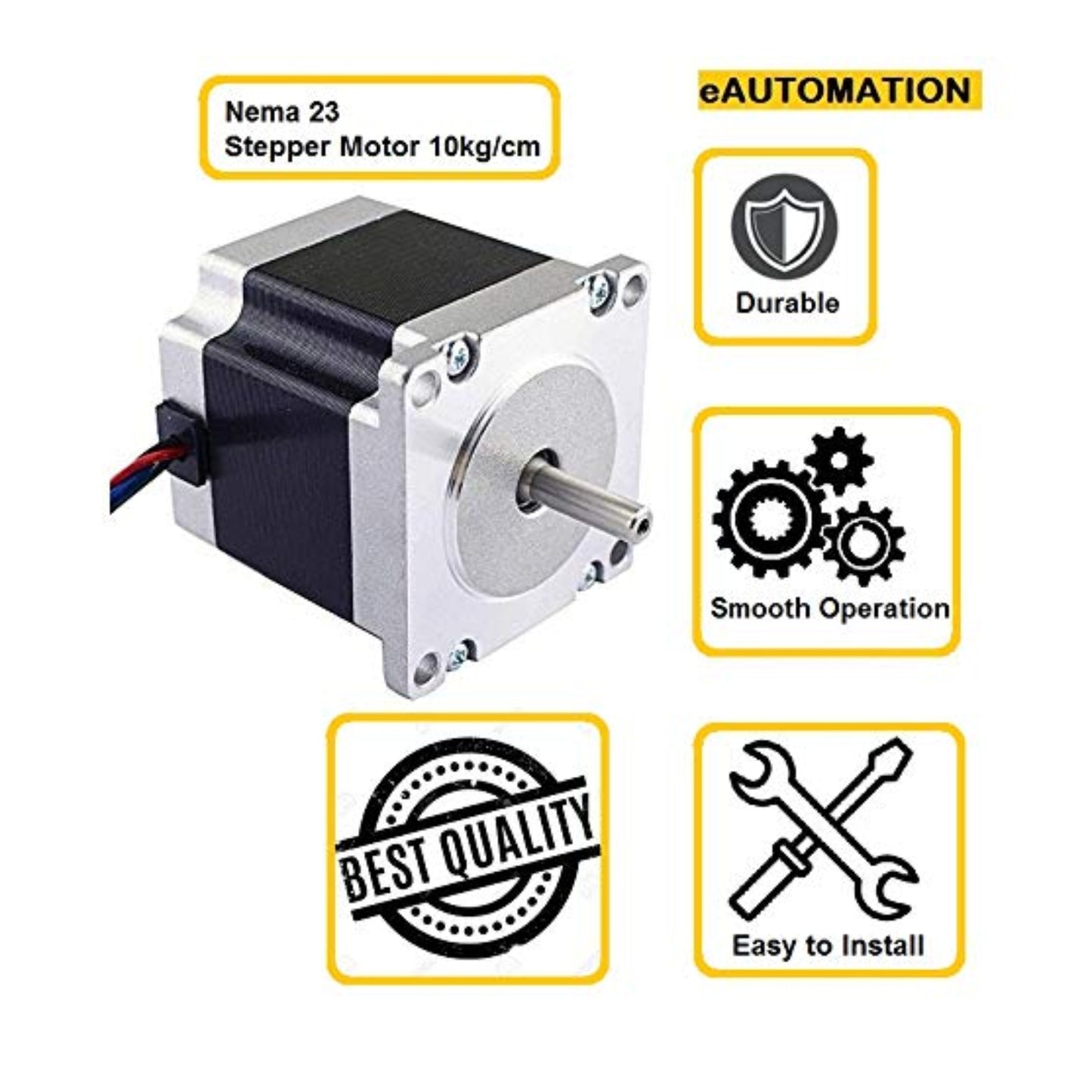 Nema 23 Stepper Motor 10Kg-cm Nema 23 Stepper Motor 4-Wire Bipolar Stepper Motor 10Kg-cm Torque Stepper Motor With 5mm D Shaft For Robotics and 3D Printing Applications - RS5959