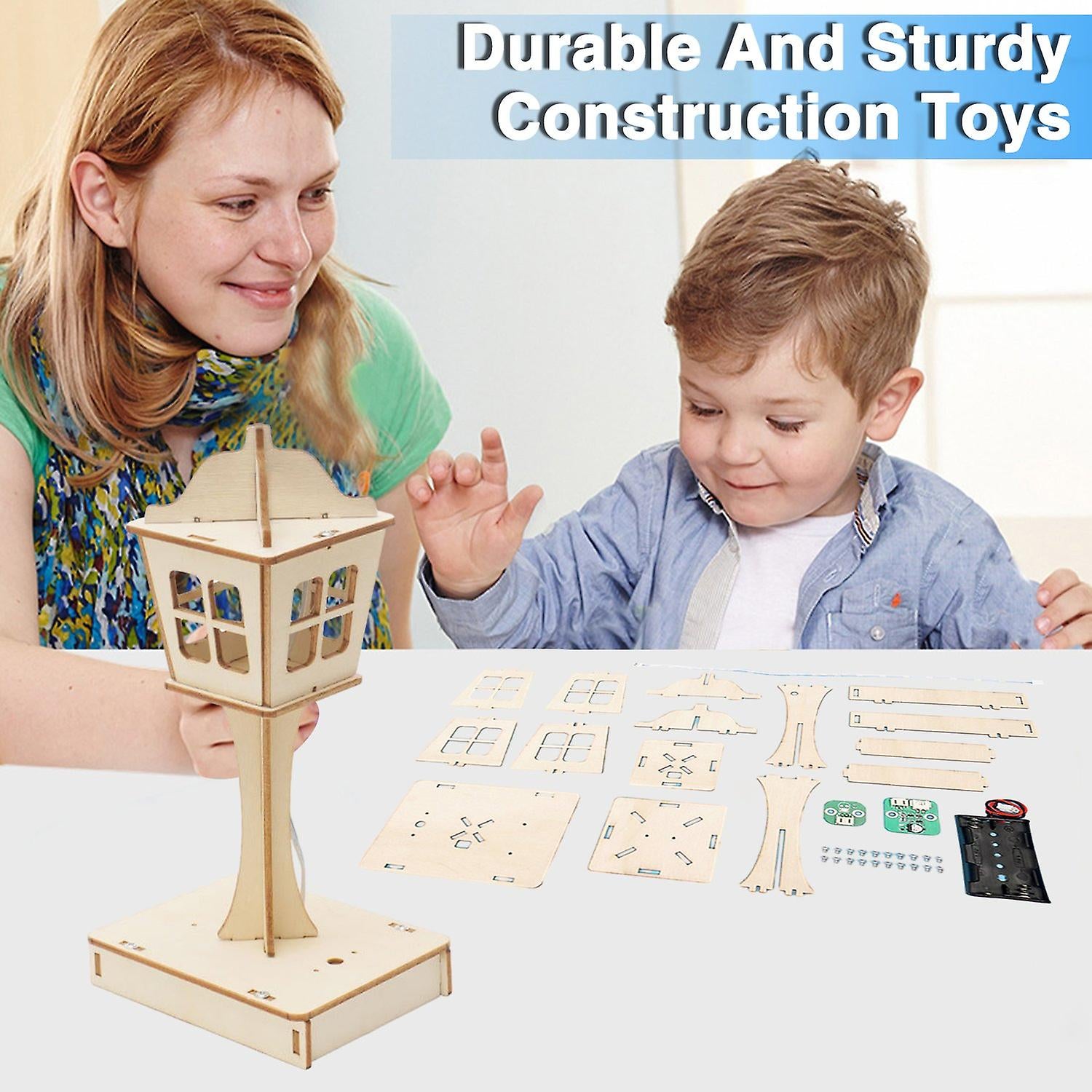 Wooden Desk Lamp Educational Toy DIY STEAM Education Set With Voice-Activated Lamp and Sensor Science Kit Hands-On Learning STEM Toy With Voice Control and Sensor Technology Educational Science Experiment Kit For Kids - RS6403